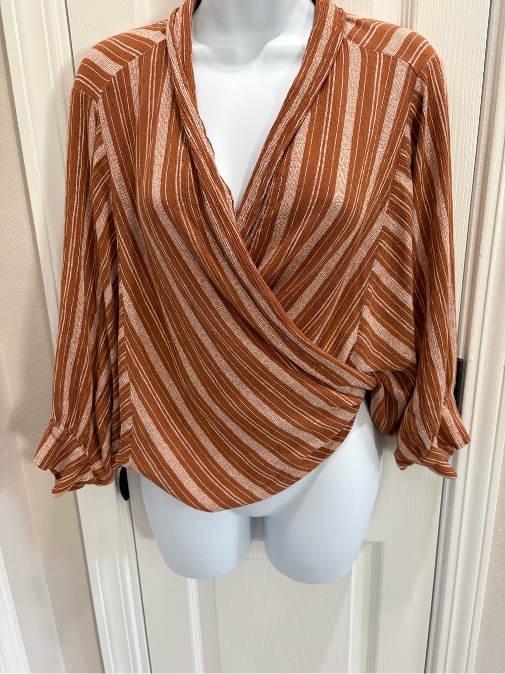 Daytrip Rust and White Striped Wrap Blouse